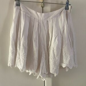 Cream Pleated Eyelet Shorts